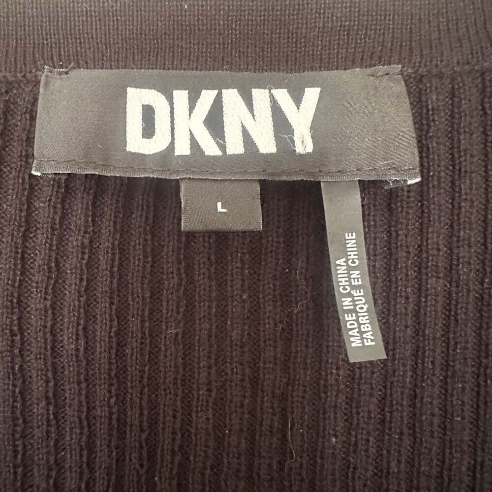 DKNY L Sheer Balloon Sleeve Top Black Red Ribbed Mixed Media Top Black Floral - Picture 2 of 9